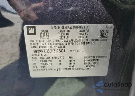 2017 Cadillac Xt5 from USA, damaged, VIN 1GYKNARS0HZ173491